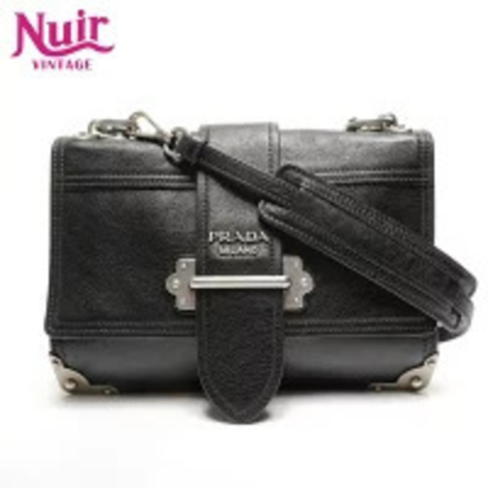 Prada Cahier Leather Shoulder Bag Black